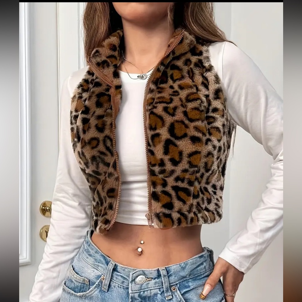 Leopard Print Faux Fur Vest